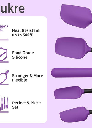Coukre Silicone Spatula Set of 5,High Temperature Resistant, Food Grade Silicone, Dishwasher Safe, for Baking, Cooking (Purple Black)
