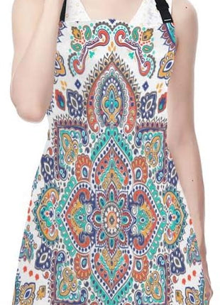 EKOBLA Bohemian Aprons Floral Paisley Medallion Pattern Retro Ethnic Mandala Ornament Waterproof Resistant Chef Cooking Kitchen BBQ Adjustable Aprons for Women Men 27x31 Inch