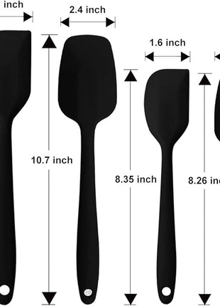 Silicone Spatulas Set, Rubber Spoon Spatula Heat Resistant Spoonula One Piece Design Seamless Spatula Non-Stick Scrapers Baking Mixing Tool (Black Set)