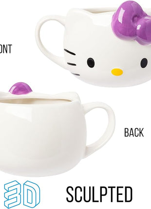 Silver Buffalo Sanrio Hello Kitty Purple Bow Ceramic 3D Sculpted Mug, 20 Ounces