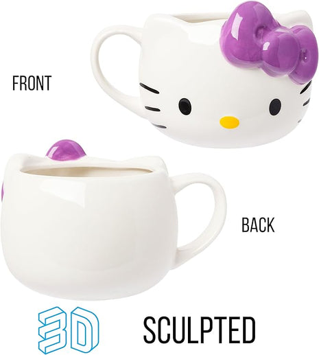 Silver Buffalo Sanrio Hello Kitty Purple Bow Ceramic 3D Sculpted Mug, 20 Ounces