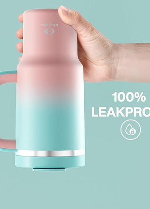 32 oz Tumbler with Handle and Straw: Stainless Steel Insulated Tumbler Keeps Cold for 24 Hours, Leakproof Travel Cup Fits in Cup Holder and BPA-Free, Cherry Blossom