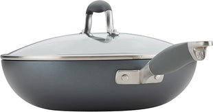 Anolon Advanced Home Hard Anodized Nonstick Frying/Saute/All Purpose Pan with Lid and Helper Handle, 12 Inch, Moonstone Dark Gray