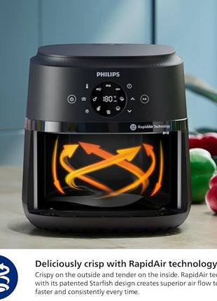 Philips 2000 Series Airfryer - 4.4 qt (4.2 l) Pan, 13 Cooking Functions, RapidAir Technology, Healthy Cooking with 90% Less Fat, Efficient & Fast (NA220/00), 9.8 pounds weight