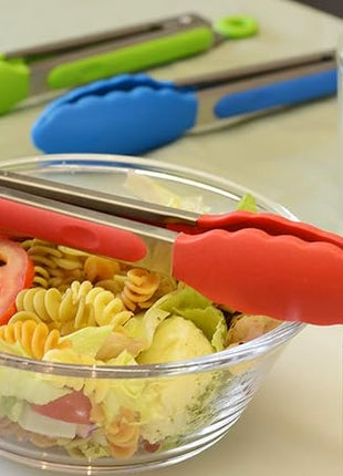9" Silicone Kitchen Tongs with Silicon tips, Set of 3 (Red Blue Green)