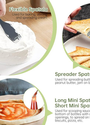 Silicone Spurtle Cooking Utensil Set: Heat Resistant Non Stick Silicone Spatula Tools for Cooking - Non Scratch Cookware & BPA Free for Stir Fry, Spread, Stir