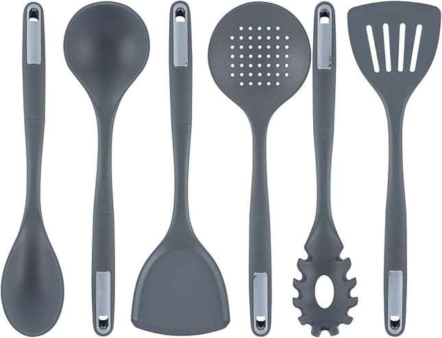 Restaurantware-Met Lux Kitchen Utensil Set, 1 Silicone Utensil Set - Consists 6 Pieces, High-Heat Tolerance, Dark Gray Silicone Kitchen Utensils, For No-Stick Cookware