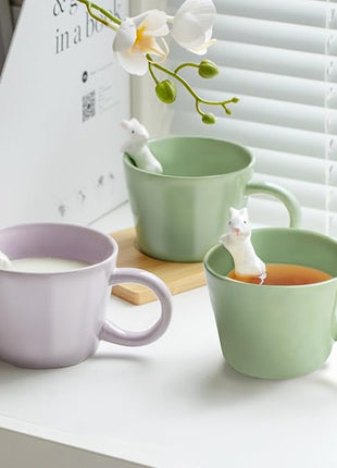 BigNoseDeer Cute Easter Bunny Mugs with 3D Rabbit Inside Kawaii Ceramic Rabbit Coffee Mug with Spoon Cute Gifts Easter Gifts Gag Gifts for Women White Elephant Gifts for Adults 12oz (Green)