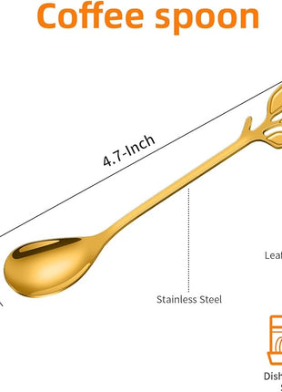 AnSaw Elegant Gold Leaf Coffee Spoons - 10-Piece, 4.7" Mini Stainless Steel Espresso & Dessert Tea Spoons, Perfect for Demitasse & Small Servings
