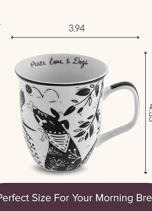 Karma Gifts 14 oz Black and White Boho Mug Western - Cute Coffee and Tea Mug - Ceramic Coffee Mugs for Women and Men