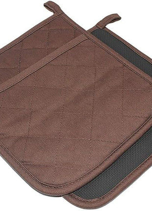 Cotton and Neoprene Oven Pads Pot Holders with Pocket 8"x8.5" Dual-Function Hot Pad Set for Finger Hand Wrist Protection Heat Resistant to 428°F Brown