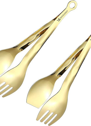 MSY BIGSUNNY Kitchen Tongs Cooking Tong - Stainless Steel Food Serving Tongs Set of 2(Gold, 9 inch)
