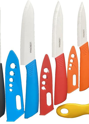 Ceramic Knife Set Knives Set for Kitchen Ceramic Kitchen Knives Colored w Sheath 6" Bread Knife 6" Chef Knife 5" Utility Knife 4" Fruit Knife 3" Paring Knife 1 Peeler Colorful Rust Free Proof