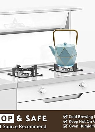 Toptier Cast Iron Teapot, Stovetop Safe Japanese Cast Iron Tea Kettle, Diamond Design Tea Pot with Removable Infuser for Loose Tea, 40 Ounce (1200 ml), Blue