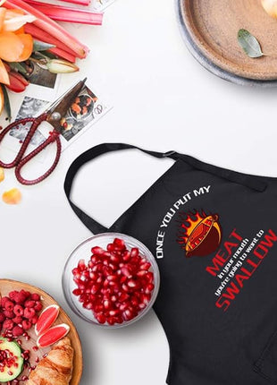 ZOORON Funny Black Chef Aprons for Men Adjustable BBQ Grill Kitchen Cooking Aprons with Pockets, Grill Accessories