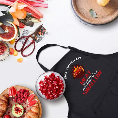 ZOORON Funny Black Chef Aprons for Men Adjustable BBQ Grill Kitchen Cooking Aprons with Pockets, Grill Accessories