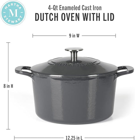 Martha Stewart Gatwick 4 Quart Enamel Cast Iron Dutch Oven - Grey