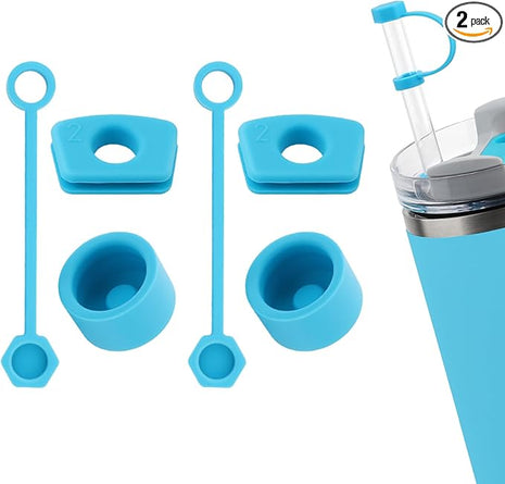Silicone Spill Stopper Set Compatible with Stanley Cup 2.0 30oz & 40oz with Straw Cover (Set of 2, Pool Blue)
