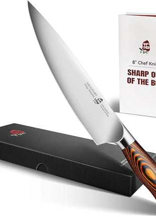 TUO Chef Knife, 8 inch Sharp Kitchen Knife with Pakkawood Handle, High Carbon Steel, Professional for Chopping & Dicing, Gift Box - Fiery Phoenix Series