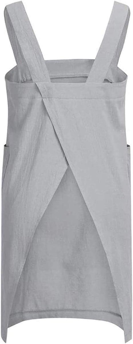 YESDOOD Cotton Linen Apron Cross Back Apron for Women with Pockets Pinafore Dress for Baking Cooking