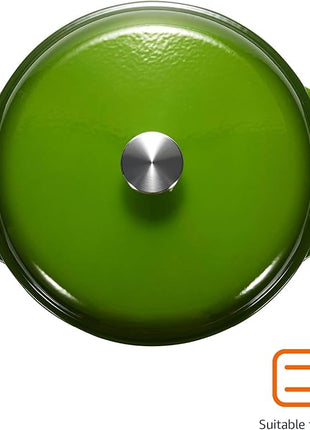 Amazon Basics Cast Iron Dutch Oven Pot with Lid, Enameled, Round, Dual Handles, Heavy-Duty, Medium, 6-Quart, Green