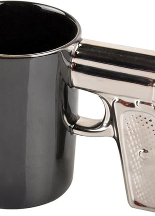 HLJgift Novelty Ceramic Coffee Mugs Gun Mugs Pistol Cup for amazing gift Black&Silver