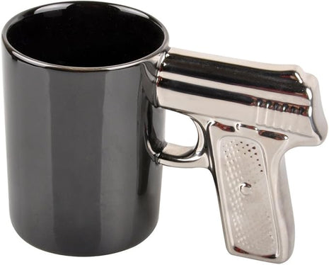 HLJgift Novelty Ceramic Coffee Mugs Gun Mugs Pistol Cup for amazing gift Black&Silver