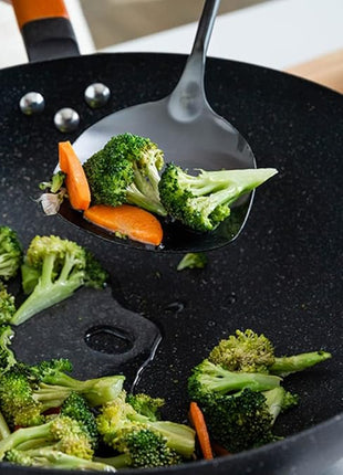 MARTE Spatula & Ladle Wok Tool Set,[High-Grade Titanium Plated, Heat Resistant]14.8-15 Inches Stainless Steel Vintage Wok Utensils,Kitchen Cooking Utensils Set of 2-Ergonomic Solid Wood Handle