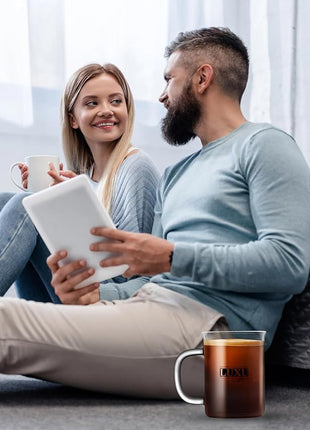 2pcs Set Glass Coffee Mugs 15oz Bell Mouth Glass Coffee Cups Clear Large Tea Cups,Cute Coffee Bar Accessories,Iced Coffee Glasses,Lead-Free Glass Cups for Water,Latte,Milk-Flat Bottomed Design