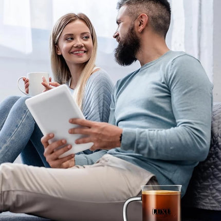 2pcs Set Glass Coffee Mugs 15oz Bell Mouth Glass Coffee Cups Clear Large Tea Cups,Cute Coffee Bar Accessories,Iced Coffee Glasses,Lead-Free Glass Cups for Water,Latte,Milk-Flat Bottomed Design