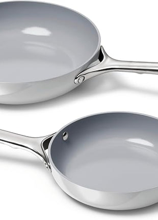 Caraway Fry Pan Duo - Nonstick Ceramic Frying Pan (8" & 10.5”) - Non Toxic, PTFE & PFOA Free - Oven Safe & Compatible with All Stovetops (Gas, Electric & Induction) - Gray
