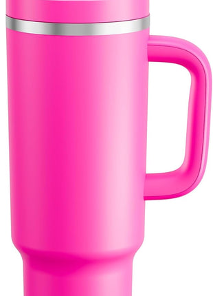 ENCOOL 40 oz Tumbler with Handle and Straw: Stainless Steel Insulated Tumbler Keeps Cold for 24 Hours, Leakproof Travel Cup Fits in Cup Holder and BPA-Free,Persian Rose