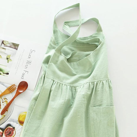 Uaussi Cotton Linen Apron Cross Back Work Apron for Women with Pockets Pinafore Dress X Cross Halter Apron for Chef Gardening