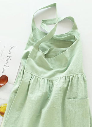 Uaussi Cotton Linen Apron Cross Back Work Apron for Women with Pockets Pinafore Dress X Cross Halter Apron for Chef Gardening