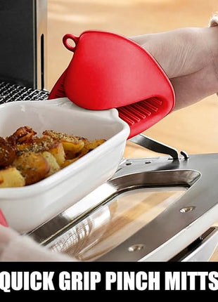 Rorecay 6pcs Oven Mitts and Pot Holders Sets for Kitchen, Extra Long Silicone Oven Gloves Heat Resistant 500 Degrees Non-Slip Potholders Hot Pads for Baking Cooking, Quilted Liner, Red