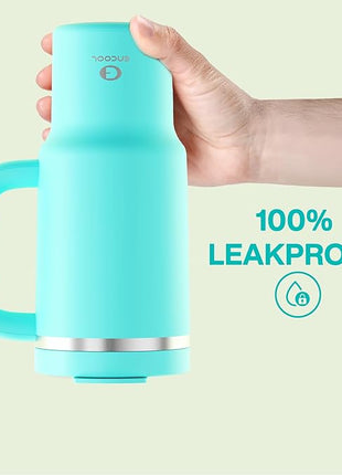 32 oz Tumbler with Handle and Straw: Stainless Steel Insulated Tumbler Keeps Cold for 24 Hours, Leakproof Travel Cup Fits in Cup Holder and BPA-Free,Aquamarine Blue