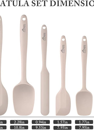 HOTEC 600℉ Heat Resistant BPA-Free Silicone Rubber Spatula Set,Kitchen Cooking Spatulas, Baking, Mixing for Non Stick Cookware, Dishwasher Safe, Set of 5, Khaki