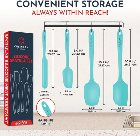 4-Piece Aqua Baking Spatula Set - Holiday Baking Essentials, Rubber Spatulas Silicone Heat Resistant, BPA-Free - Spatula Set for Nonstick Cookware - Silicone Baking Utensils