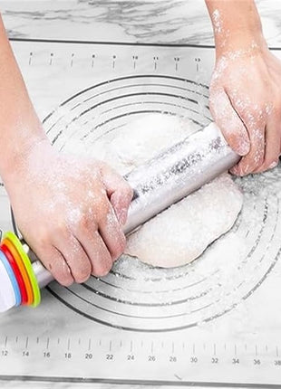 Rolling Pin nonstick and Silicone Baking Pastry Mat combo kit, Adjustable Rolling Pin With Thickness Ringsfor Baking Fondant, Pizza, Pie, Pastry, Pasta, Dough, Cookies (black)