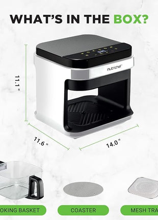 Nutrichef 5.8 Quart Air Fryer | 8-1 Preset Cook Modes | Transparent Fry Bowl for Best Cooking Results | Cook Shrimp, Steak, Fries, Wings, Chicken & More | Precise Temperature Control & Time | White