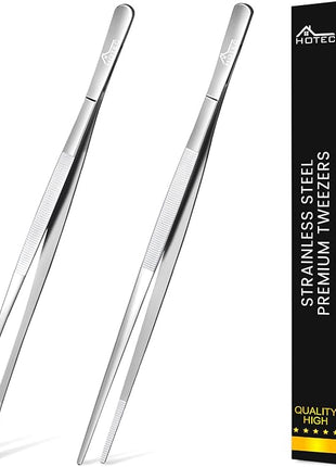 HOTEC Kitchen Tweezers Tongs Stainless Steel Professional Chef Tweezers, Set of 2-12inch Extra-Long Food Tongs for Cooking,Grill and Baking