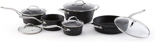 Starfrit The Rock 10PC Non-Stick Cookware Set - Durable Forged Aluminum - Oven Safe - PFOA Free - Easy to Clean - Black