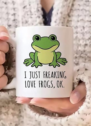 LOZACHE Cute Frog Coffee Mug, 11oz, Ceramic Tea & Milk Cup, Funny Gag Gift, White Elephant, for Frog Lovers