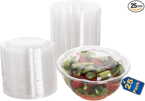 Smygoods Disposable Plastic Salad Bowls with Airtight Lids Ideal for Meal Prep, Takeout, Catering, Parties, Picnics, and Food Storage, Stackable, Leak-Proof