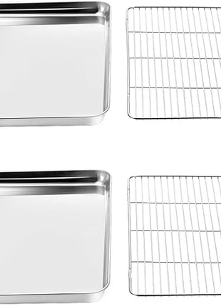 Wildone Baking Sheet & Rack Set [2 Sheets + 2 Racks], Stainless Steel Cookie Pan with Cooling Rack, Size 16 x 12 x 1 Inch, Non Toxic & Heavy Duty & Easy Clean