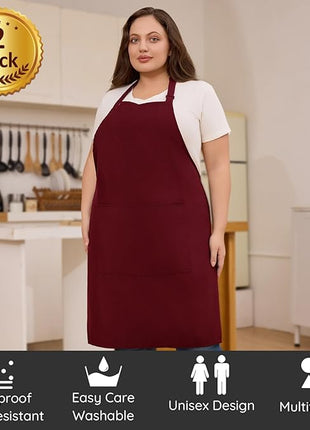 2 Pcs Plus Size Chef Apron, Unisex Professional Apron with 2 Pockets for Cooking, Work, Baking (Larger Size)