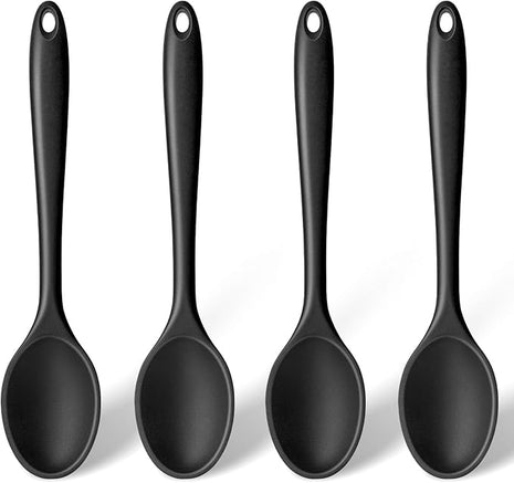 HAKSEN Silicone Spoons for Cooking, 4PCS 10.8 Inch Nonstick Kitchen Serving Spoons, Heat Resistant Silicone Cooking Utensils Set for Stirring, Mixing, Baking, Dishwasher Safe