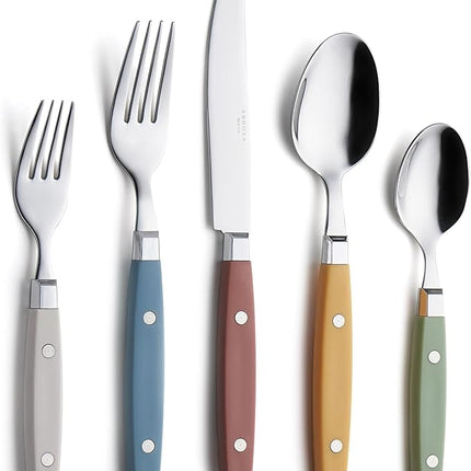 ANNOVA Silverware Set, Retro/Rivet Colorful Stainless Steel Tableware Kitchen Flatware Set Utensils, Includes Dinner Knives, Forks, Spoons, Salad Forks & Dessert Spoons (Morandi Mix, 20 Pieces)
