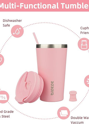 BJPKPK 18oz Tumbler With lid And Straw Stainless Steel Travel Coffee Mug Insulated Tumblers Cups,Light Pink