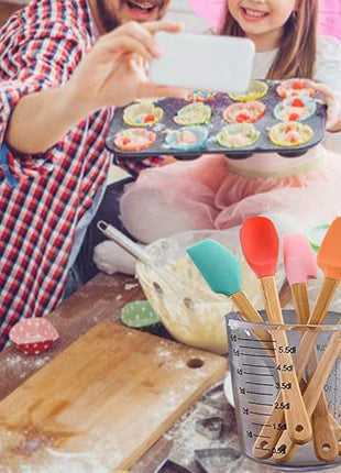 KSENDALO Small Spatulas for Kitchen Use,Silicone Mini Spatula Small Rubber Scraper Heat Resistant Tiny Spatula for Baking Cookie with Bamboo Handle, Colorful